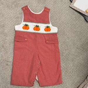 Red Gingham Pumpkin Smocked Toddler One-Piece Bodysuit